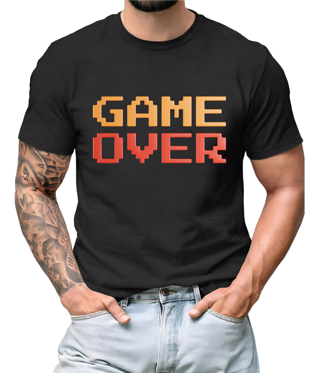 Playera Negra Hombre – Game Over Pixel Art Gamer | Minimalismo Urbano