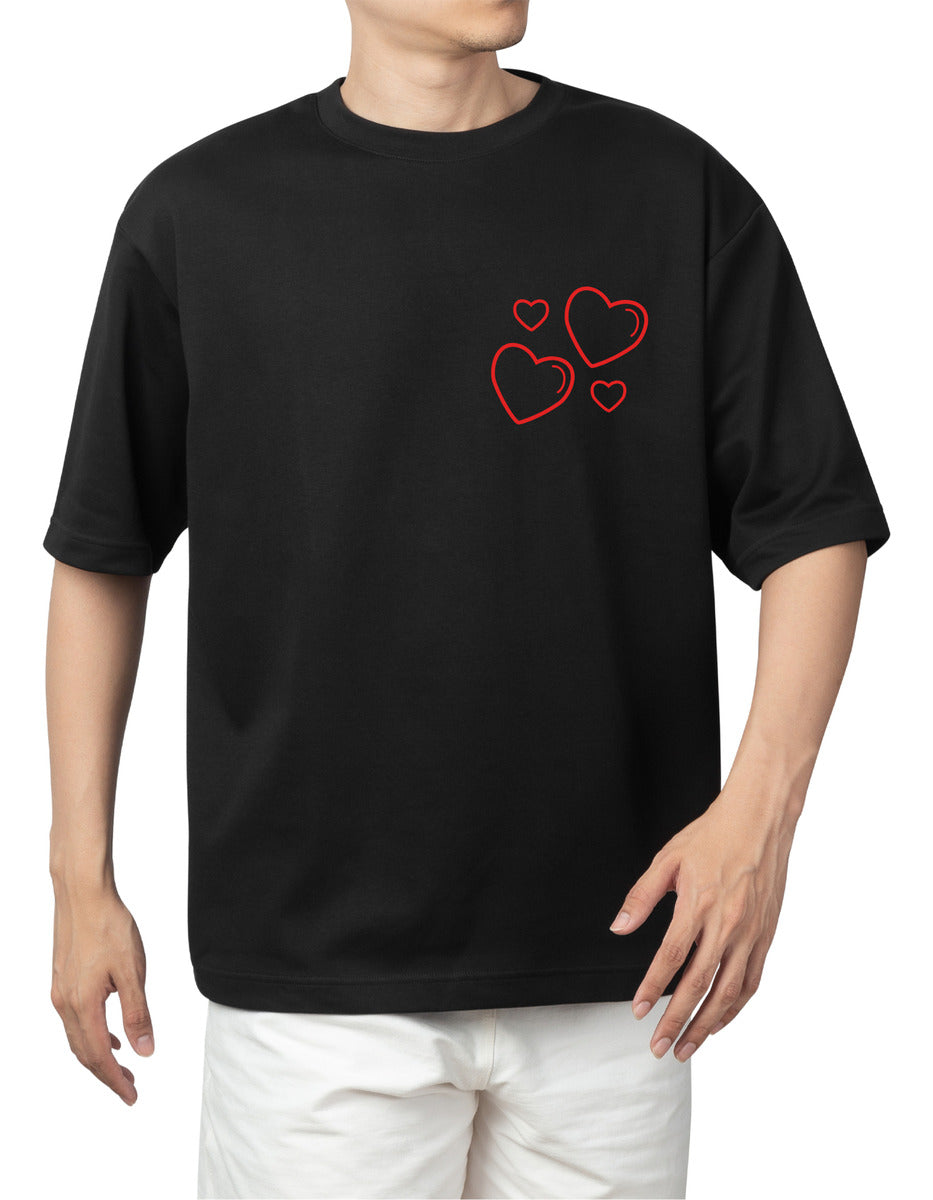 Playera Negra Hombre – Corazón Burbuja San Valentín | Minimalismo Urbano