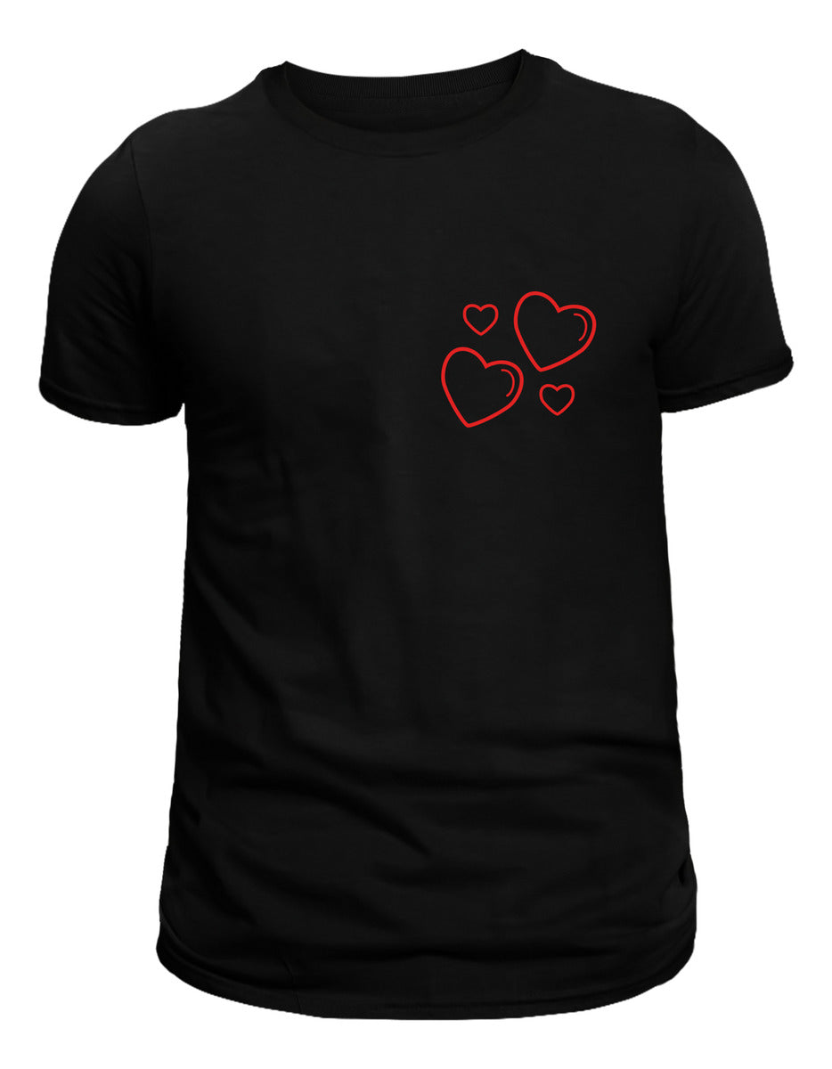 Playera Negra Hombre – Corazón Burbuja San Valentín | Minimalismo Urbano