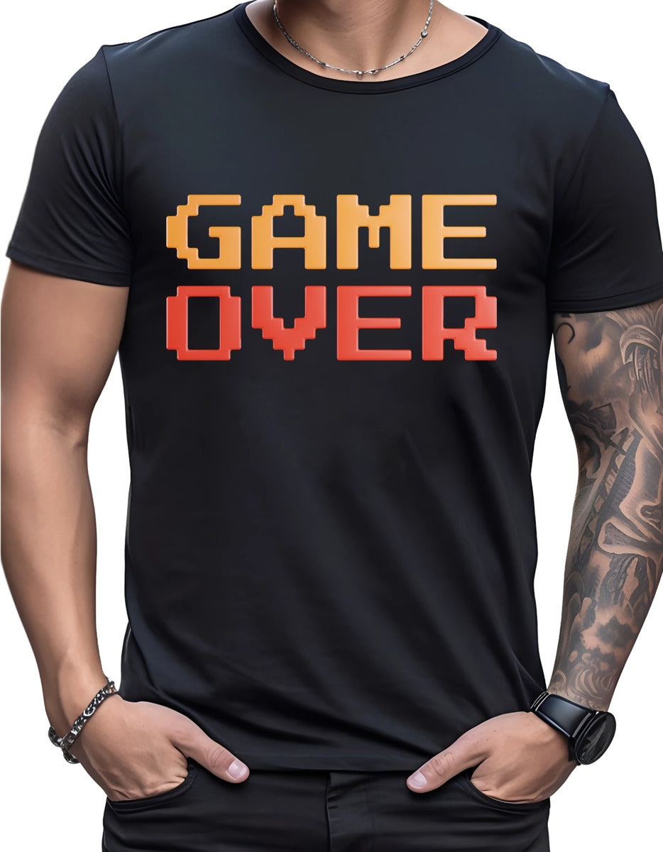 Playera Negra Hombre – Game Over Pixel Art Gamer | Minimalismo Urbano