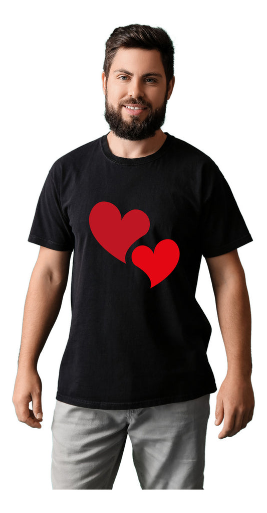 Playera Negra Hombre – Corazón Doble | Romántico | Minimalismo Urbano