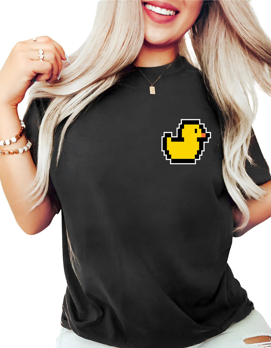 Playera Negra Mujer – Pato Pixel Art Estilo Arcade | Minimalismo Urbano