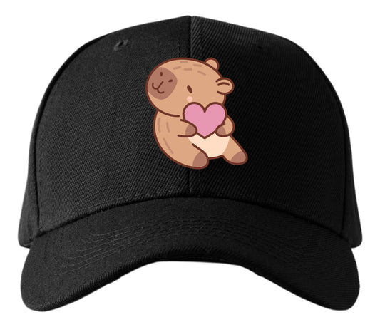 Gorra Negra Tipo Baseball – Capibara con Corazón | Accesorios Unisex