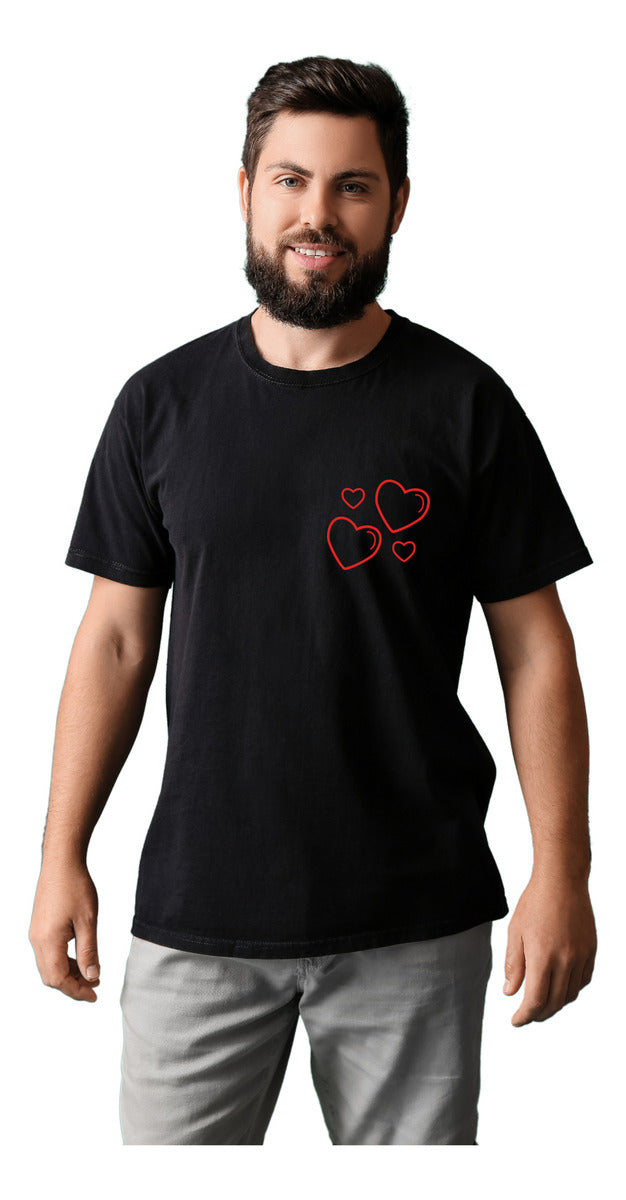 Playera Negra Hombre – Corazón Burbuja San Valentín | Minimalismo Urbano