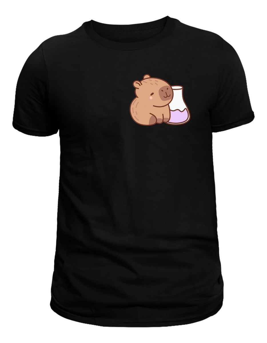 Playera Negra Mujer– Capibara Químico Regalo Geek | Minimalismo Urbano