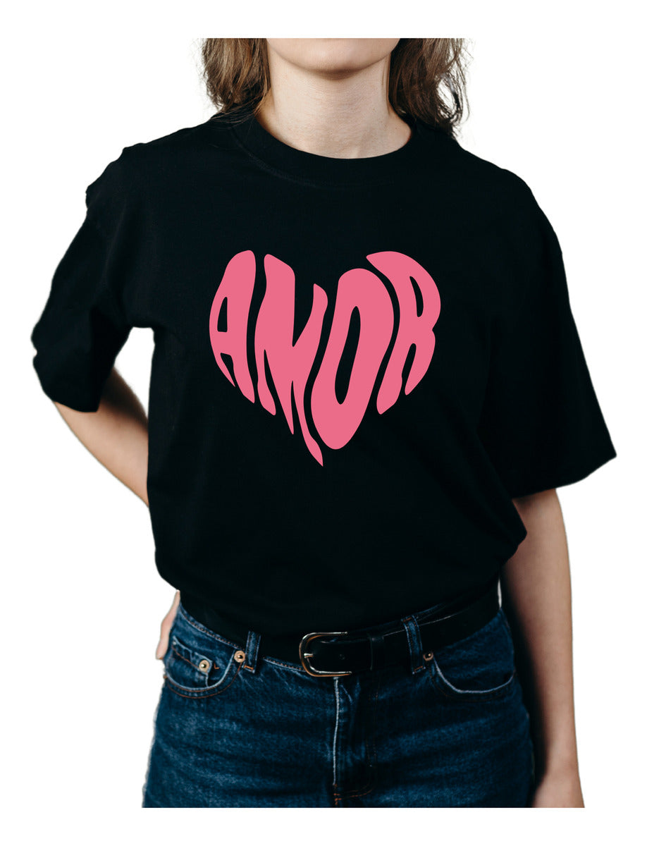 Playera Negra Mujer - Amor Corazón | Minimalismo Urbano