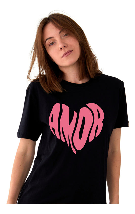 Playera Negra Mujer - Amor Corazón | Minimalismo Urbano