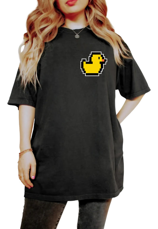 Playera Negra Mujer – Pato Pixel Art Estilo Arcade | Minimalismo Urbano